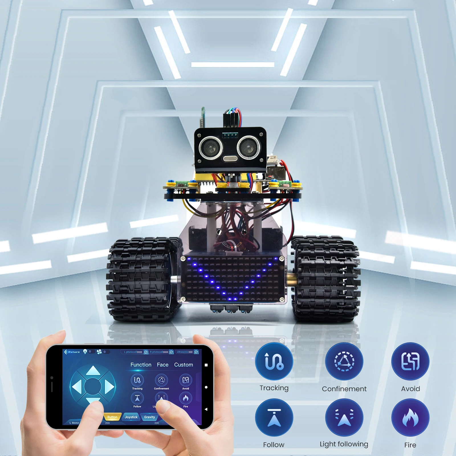 Фото Keyestudio умный Танк робот комплект V3.0 с паровым программируемым для Arduino автомобиль