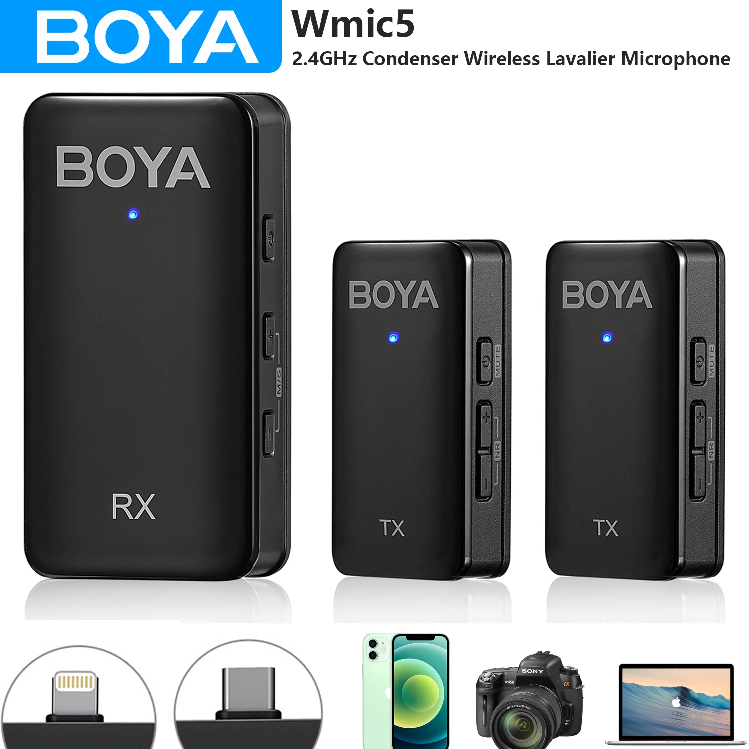 

BOYA WMIC5 Wireless Lavalier Lapel Microphone for iPhone Android DSLR Cameras PC Computer Youtube Recording Live Streaming Vlog