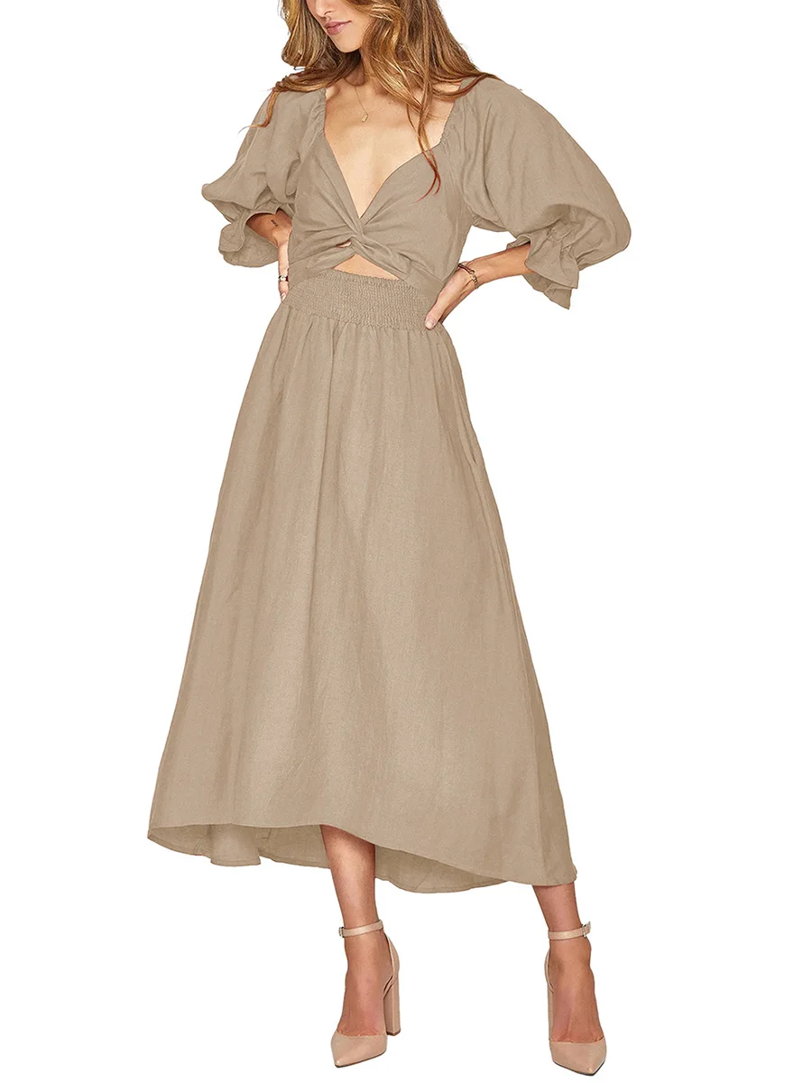 Women Summer Midi Dress Solid Color Square Neck Lantern Sleeve High Waist Casual Dress Fashion Beach Holiday Dress
Women Summer Midi Dress Solid Color Square Neck Lantern Sleeve High Waist Casual Dress Fashion Beach Holiday Dress