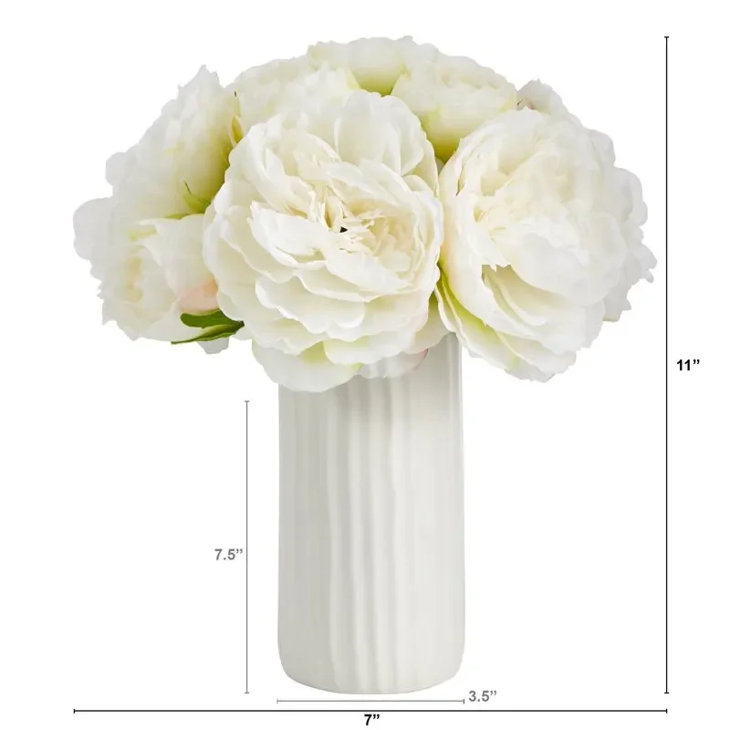 Stylish White Peony Artificial Bouquet Arrangement in Vase, Perfect for Your Home Decor, Beautiful & Luxurious Gift. 
Stylish White Peony Artificial Bouquet Arrangement in Vase, Perfect for Your Home Decor, Beautiful & Luxurious Gift.