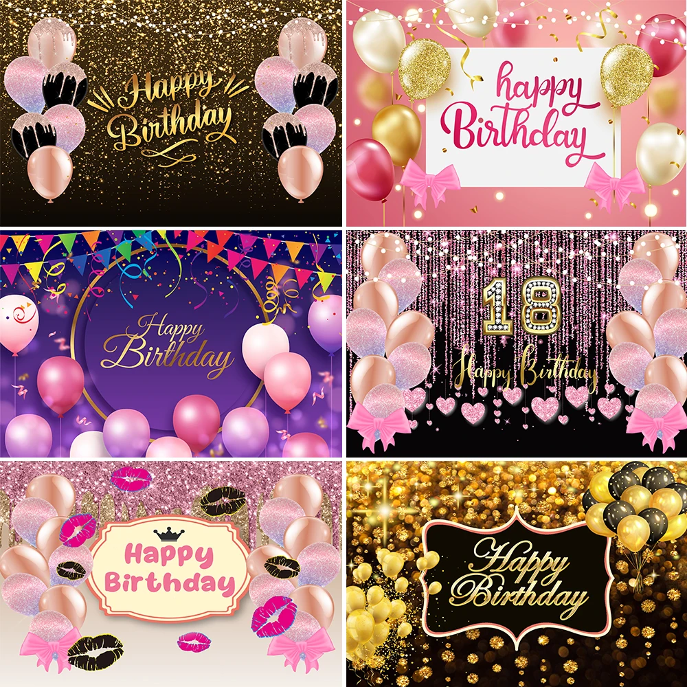 

Glitter Golden Balloon Adult Happy Birthday Party Decor Banner Backdrop Wedding Customize Photocall Background Photography Prop