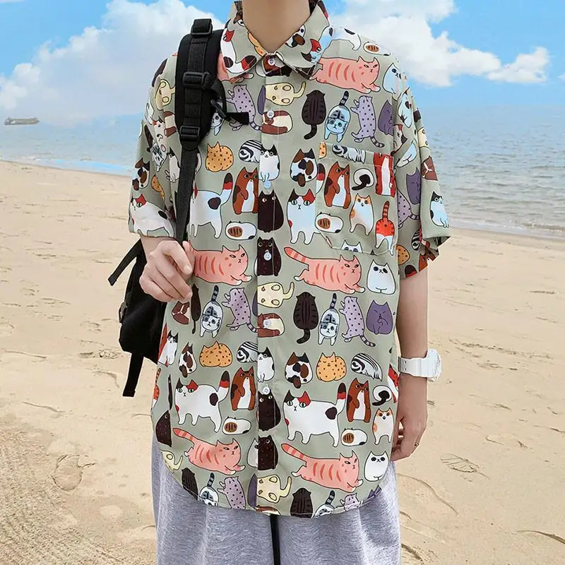 Hawaiian Beach Button Up Shirt Women and Men Handsome Short Sleeve Shirt Loose Cute Cat Animal Cartoon Full Print Shirt Men Tops 
Hawaiian Beach Button Up Shirt Women and Men Handsome Short Sleeve Shirt Loose Cute Cat Animal Cartoon Full Print Shirt Men Tops
