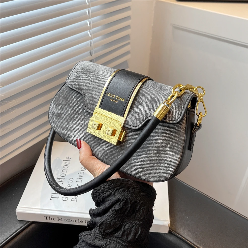 Luxury Designer Denim Underarm Small Handbags For Women 2022 Trend Fashion Brand Push Lock Saddle Ladies Shoulder Crossbody Bags
Luxury Designer Denim Underarm Small Handbags For Women 2022 Trend Fashion Brand Push Lock Saddle Ladies Shoulder Crossbody Bags