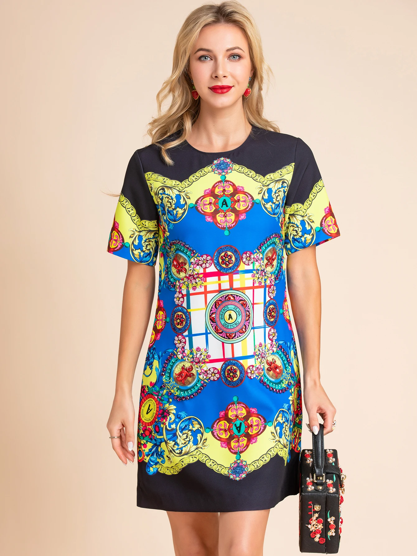 LD LINDA DELLA Fashion Designer Summer Mini Dress Women's Short sleeve Beading Printed Loose Vintage Party Short Dress Vestidos
LD LINDA DELLA Fashion Designer Summer Mini Dress Women's Short sleeve Beading Printed Loose Vintage Party Short Dress Vestidos