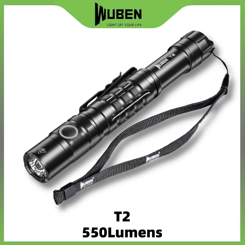 

Тактический фонарик WUBEN T2 светодиодный, тактические фонарики 550 люмен, батарейки AA, IP68