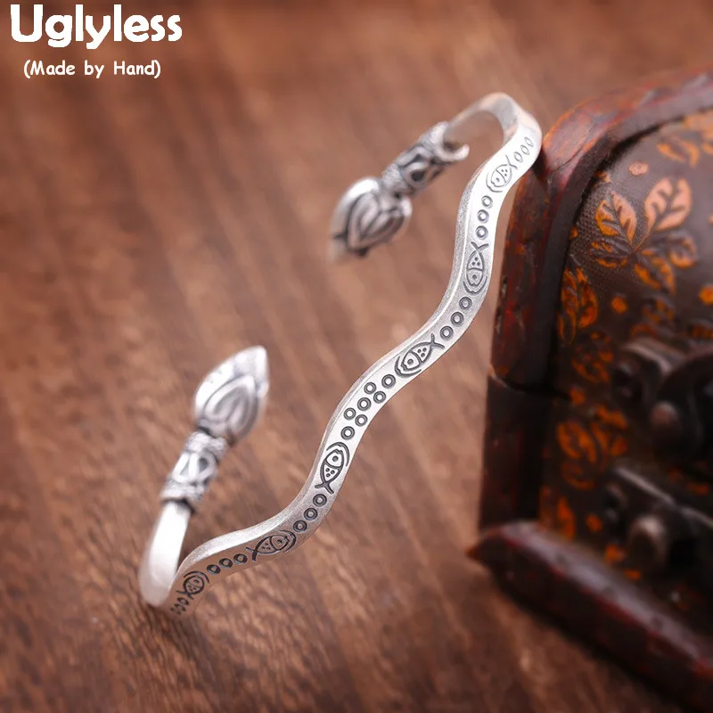 Uglyless Real 990 Silver Lotus Open Bangles for Women Personalized Waved Fishes Bangle Thai Silver Lotus Flowers Jewelry BA595
Uglyless Real 990 Silver Lotus Open Bangles for Women Personalized Waved Fishes Bangle Thai Silver Lotus Flowers Jewelry BA595