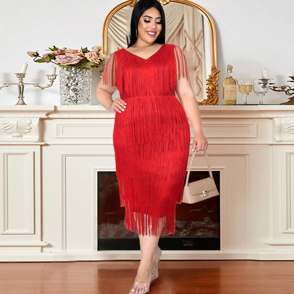 Sexy V Neck Sleeveless Patchwork Red Tassel Dress Night Club Evening Party Dress Women Elegant High Waist Fringe Bodycon Dress
Sexy V Neck Sleeveless Patchwork Red Tassel Dress Night Club Evening Party Dress Women Elegant High Waist Fringe Bodycon Dress