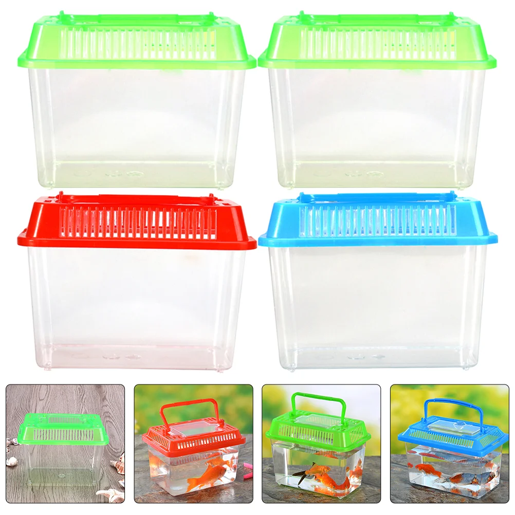 

4 Pcs Mini Portable Fish Tank Handheld Aquarium Turtle Terrarium Frog Holder Feeding Box Small Reptile Habitat Goldfish