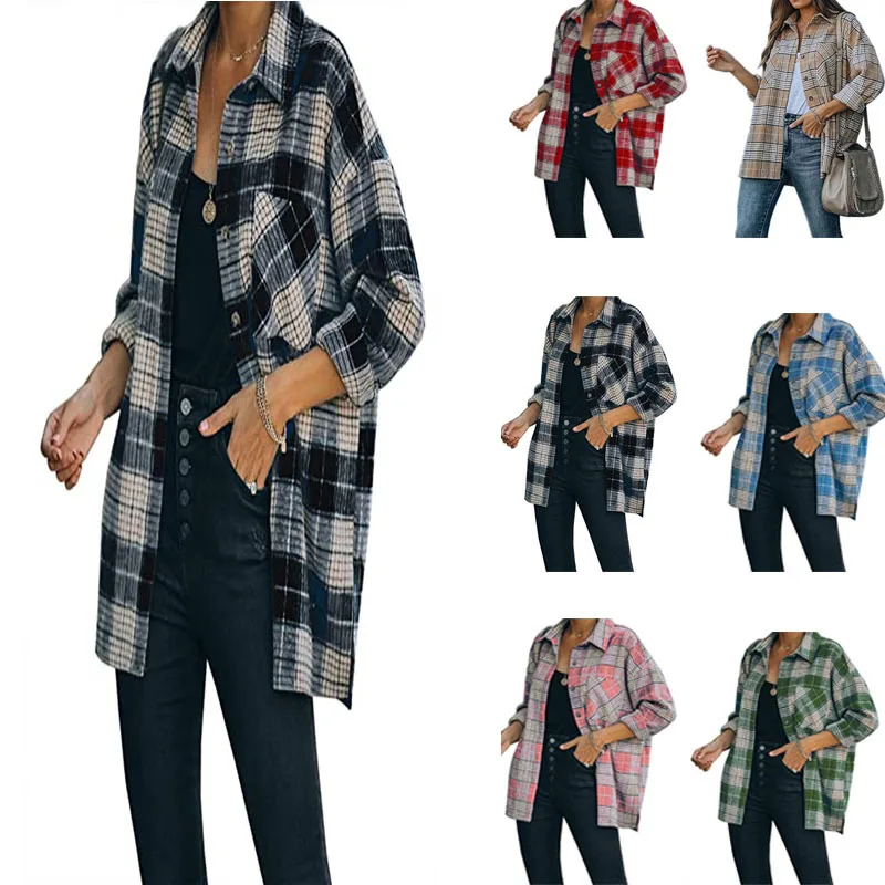 European and American New Polo Collar Plaid Shirt Women's Mid-Length Long Sleeve Autumn and Winter Women's Coat Women's Shirt
European and American New Polo Collar Plaid Shirt Women's Mid-Length Long Sleeve Autumn and Winter Women's Coat Women's Shirt