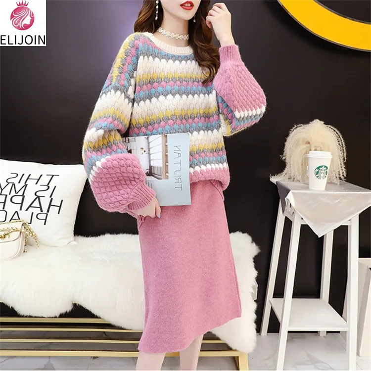 winter leisure two-piece suit women's lantern sleeve striped sweater elastic waist pocket hip mini skirt knitted suit women
winter leisure two-piece suit women's lantern sleeve striped sweater elastic waist pocket hip mini skirt knitted suit women