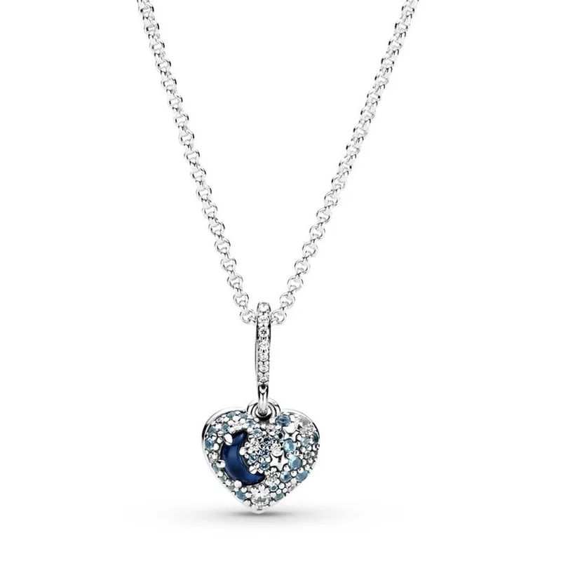 Authentic 925 Sterling Silver Sparkling Blue Moon & Stars Heart With Crystal Necklace For Women Bead Charm Diy Fashion Jewelry
Authentic 925 Sterling Silver Sparkling Blue Moon & Stars Heart With Crystal Necklace For Women Bead Charm Diy Fashion Jewelry