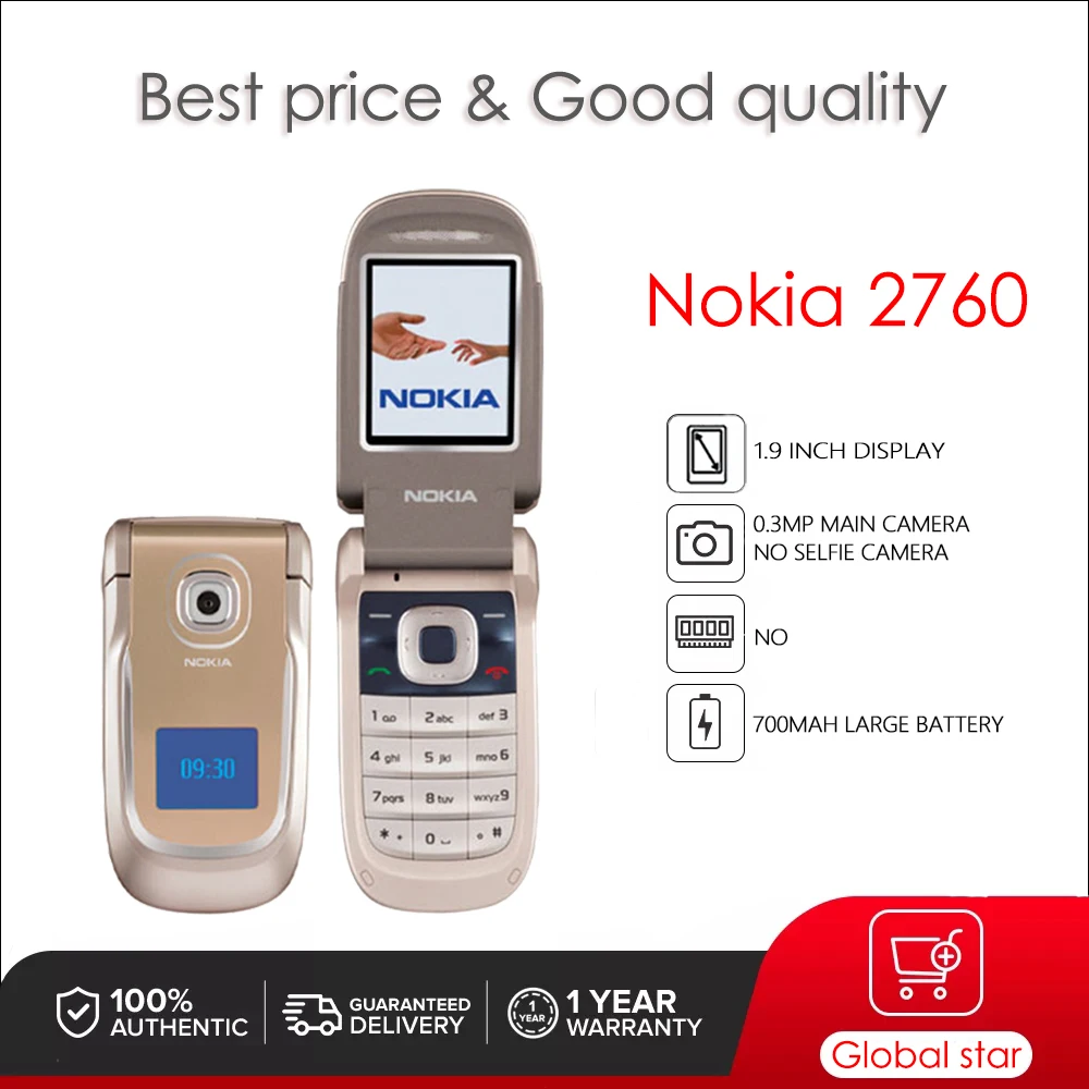 Nokia 2760 Original Unlocked 1.9 inch 0.3MP Removable Li-Ion 700 mAh battery 2G mobile phone
Nokia 2760 Original Unlocked 1.9 inch 0.3MP Removable Li-Ion 700 mAh battery 2G mobile phone