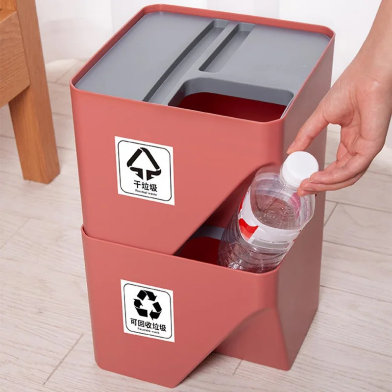 

1Pc Stackable Kitchen Trash Can Recycle Bin Sorting Trash Bin Household Dry Wet Separation Waste Bin Rubbish Bin Bathroom Tool