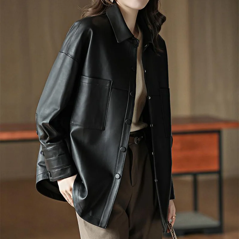 Women's Sheepskin Jacket Spring Simple Single-breasted Slim fit Blouse Middle Long Lapel of suit Genuine Leather Jacket Female
Women's Sheepskin Jacket Spring Simple Single-breasted Slim fit Blouse Middle Long Lapel of suit Genuine Leather Jacket Female