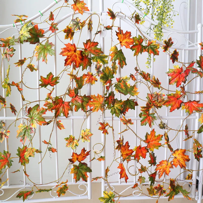 

8.8 ft 2pcs Artificial Maple Leave Wall Hanging Plant Vine Autumn Garland Flower Wreath Wedding Home Decoration