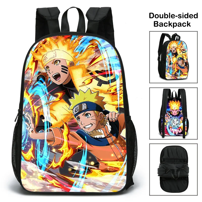 

NARUTO Anime Hokage Double Sided Printing Backpack School Sasuke Boys Girls Fashion Laptop Large Capacity Schoolbag for Gift