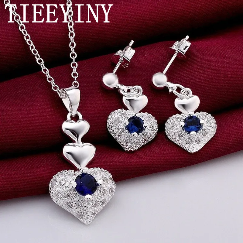 TIEEYINY 925 Sterling Silver Wedding Romantic Blue Zircon Crystal Heart Pendant Necklace Earrings Fashion Jewelry Set Gifts
TIEEYINY 925 Sterling Silver Wedding Romantic Blue Zircon Crystal Heart Pendant Necklace Earrings Fashion Jewelry Set Gifts