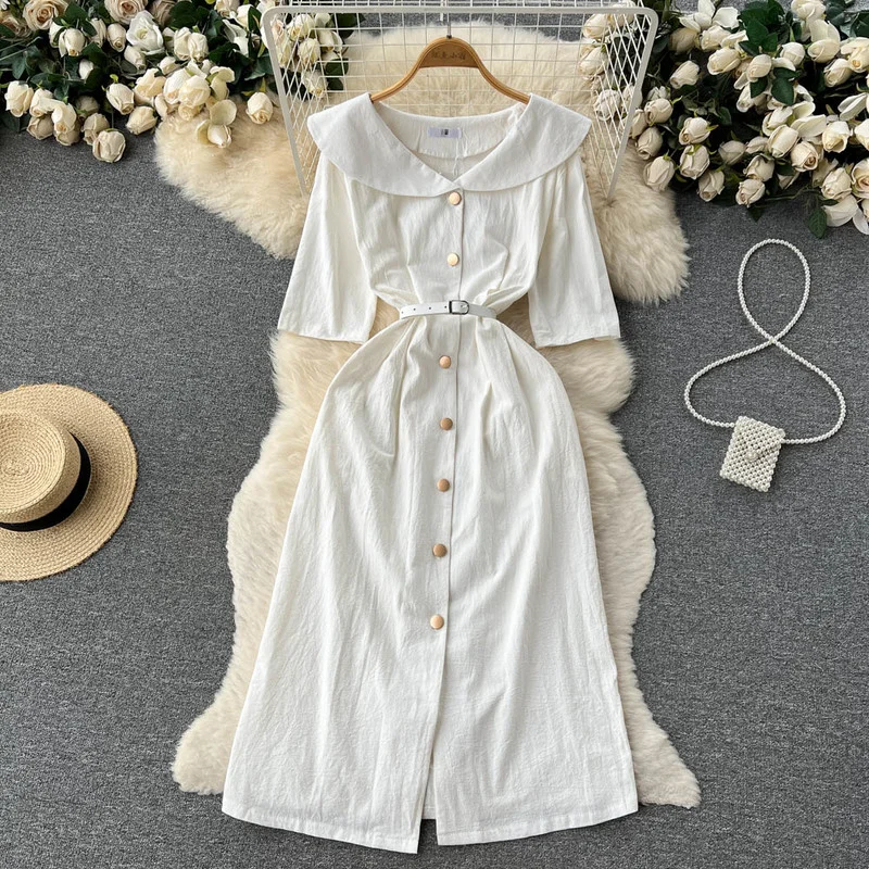 French Chic Dress Women Sheath Peter Pan Collar Dresses Lace Up Single Breasted Vestidos Female Bodycon De Mujer Clothe Dropship
French Chic Dress Women Sheath Peter Pan Collar Dresses Lace Up Single Breasted Vestidos Female Bodycon De Mujer Clothe Dropship