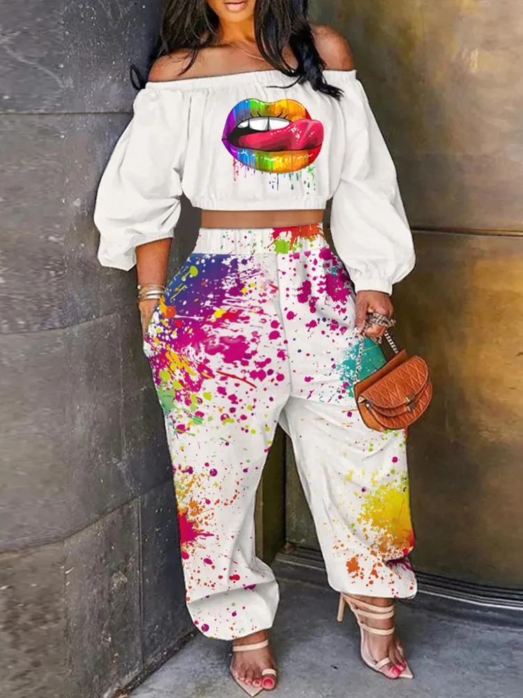 Shein Romwe 2022 Set Of Two Fashion Pieces For Women Off Shoulder Lip Ink Splash Print Lantern Sleeve Crop Top & Pants Set Urban
Shein Romwe 2022 Set Of Two Fashion Pieces For Women Off Shoulder Lip Ink Splash Print Lantern Sleeve Crop Top & Pants Set Urban