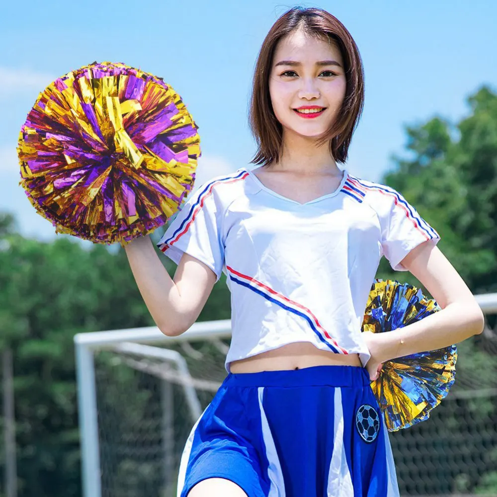 

1Pair Colorfast metallic Cheerleader Pom Poms Cheerleading Pompoms Cheer Pom Majorettes Hand Flower Aerobics Balls Sports