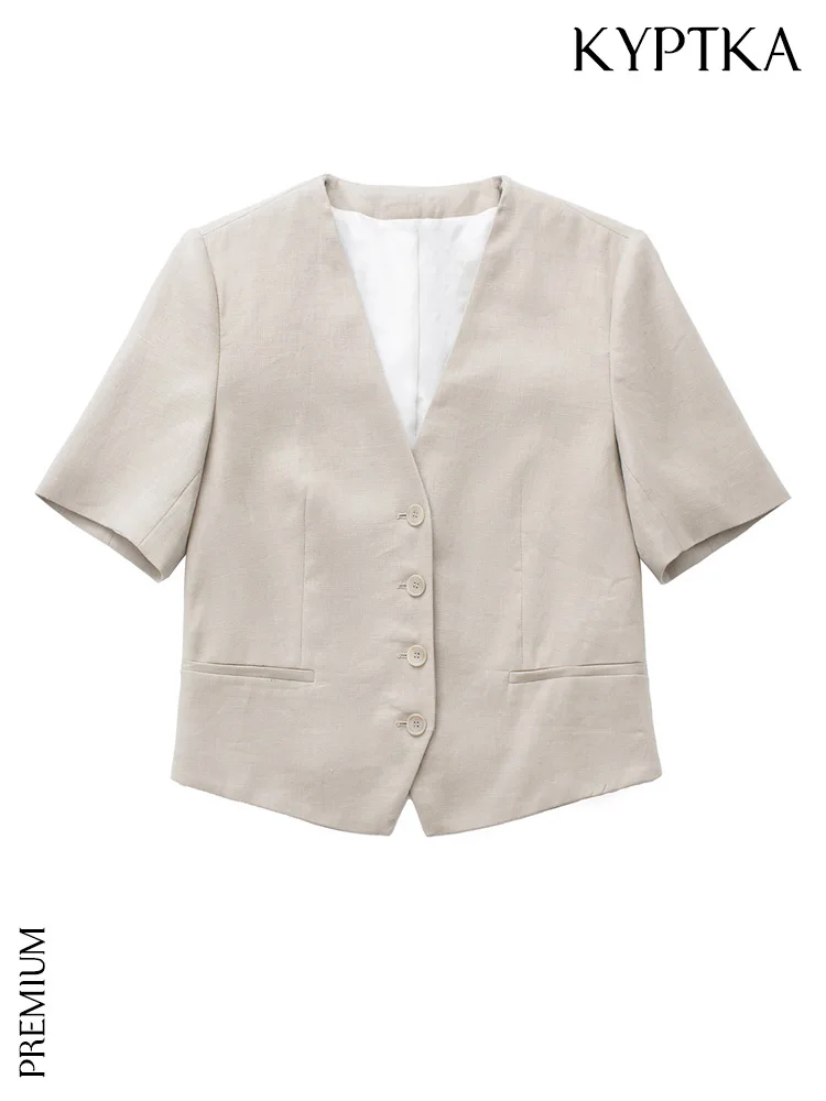 KYPTKA Women Fashion Front Buttons Cropped Linen Blazer Coat Vintage V Neck Short Sleeve Female Outerwear Chic Veste Femme
KYPTKA Women Fashion Front Buttons Cropped Linen Blazer Coat Vintage V Neck Short Sleeve Female Outerwear Chic Veste Femme