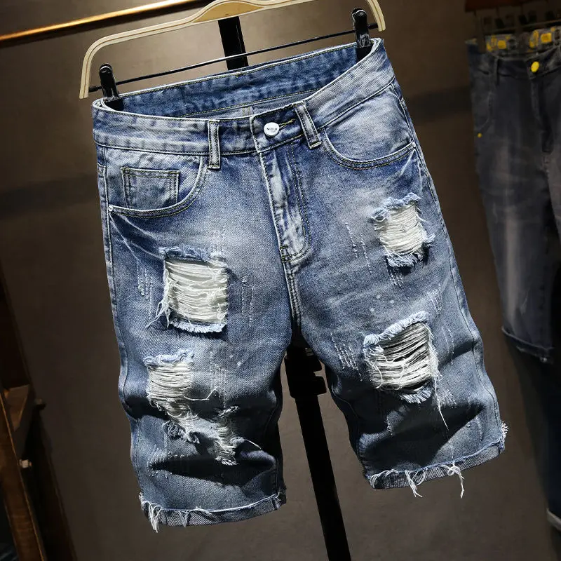 Summer thin denim shorts men's trend light blue color fashion pants loose personality ripped jeans men clothes
Summer thin denim shorts men's trend light blue color fashion pants loose personality ripped jeans men clothes