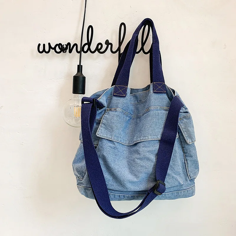 Chic Denim Shoulder Tote Bag for Women Men Canvas Shopper Bag Korean Female Soft Canvas Handbag Large Shopping Bag Messenger Bag
Chic Denim Shoulder Tote Bag for Women Men Canvas Shopper Bag Korean Female Soft Canvas Handbag Large Shopping Bag Messenger Bag