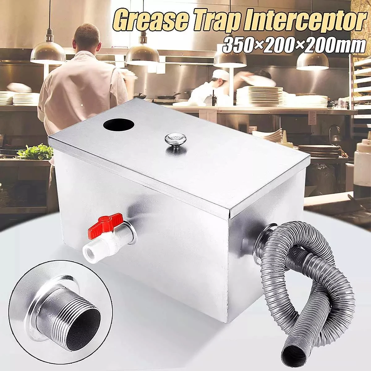 350*200*200mm Stainless Steel 8LB Grease Trap Interceptor Oil Water Separator For Restaurant Kitchen Waste Water
350*200*200mm Stainless Steel 8LB Grease Trap Interceptor Oil Water Separator For Restaurant Kitchen Waste Water