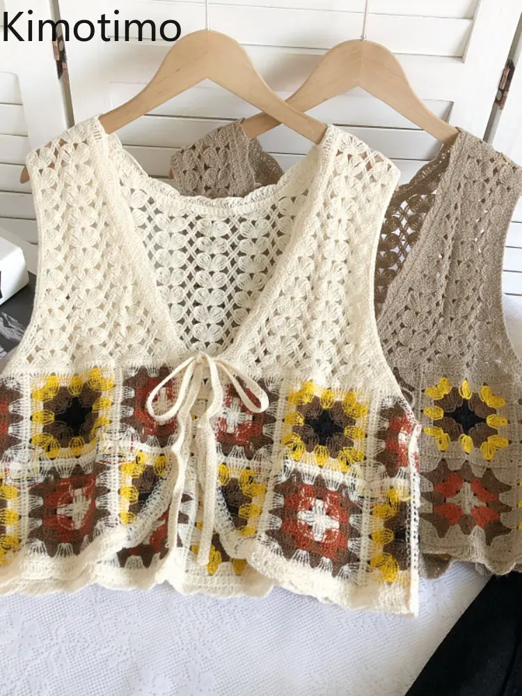 Ажурный вязаный крючком жилет Kimotimo, женский весенний новый жилет с V-образным вырезом без рукавов, на шнуровке, Французский Ретро, универсал... 
Ажурный вязаный крючком жилет Kimotimo, женский весенний новый жилет с V-образным вырезом без рукавов, на шнуровке, Французский Ретро, универсал...