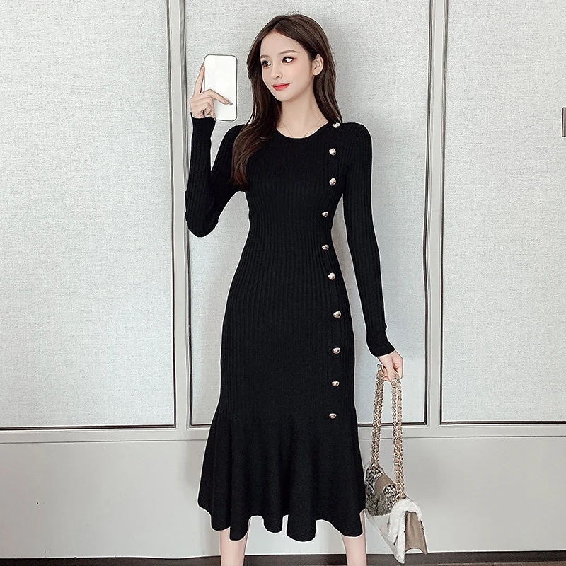 New Round Neck Small Black Dress In Autumn and Winter of 2022, Slim At The Waist, French Fishtail Knitted Dress for Women
New Round Neck Small Black Dress In Autumn and Winter of 2022, Slim At The Waist, French Fishtail Knitted Dress for Women