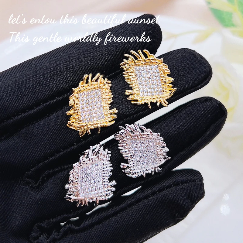 

Korean Style Geometry Stud Earrings Inlay Dazzling Small Zircon Fashion Piercing Jewelry For Women Wedding Engagement Onramnets