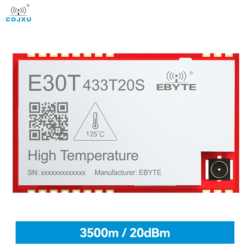 Wireless Serial Port Module COJXU E30T-433T20S 150℃ High Temperature Resistance 425~450.5MHZ IPEX FEC 20dBm RSSI 3.5KM SMD
Wireless Serial Port Module COJXU E30T-433T20S 150℃ High Temperature Resistance 425~450.5MHZ IPEX FEC 20dBm RSSI 3.5KM SMD