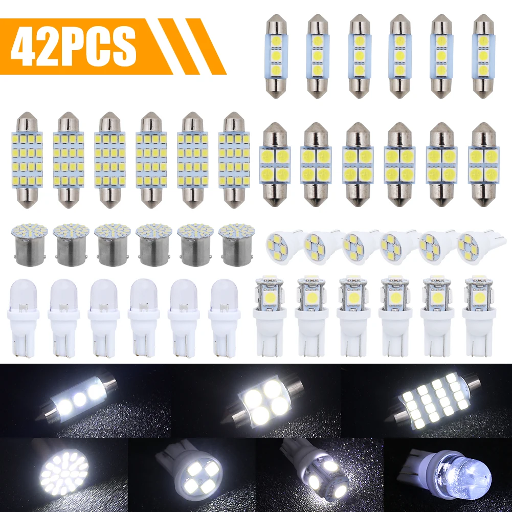 42Pcs Car Interior Light T10 W5W LED Bulb Combination 6000K White Interior Map Dome Door Trunk License Plate Light Accessories
42Pcs Car Interior Light T10 W5W LED Bulb Combination 6000K White Interior Map Dome Door Trunk License Plate Light Accessories