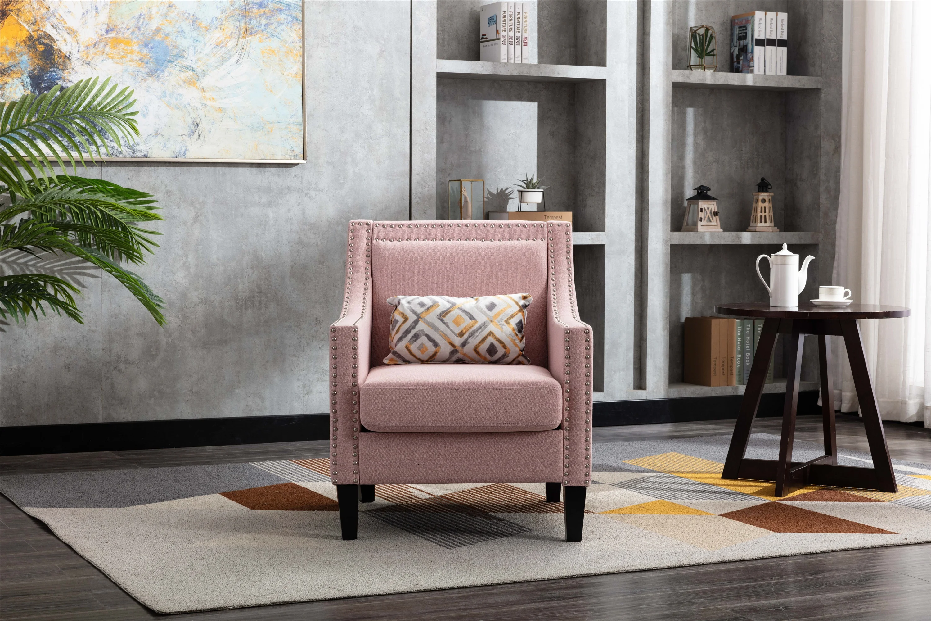 Furniture accent armchair living room chair with nailheads and solid wood legs Pink Linen
Furniture accent armchair living room chair with nailheads and solid wood legs Pink Linen