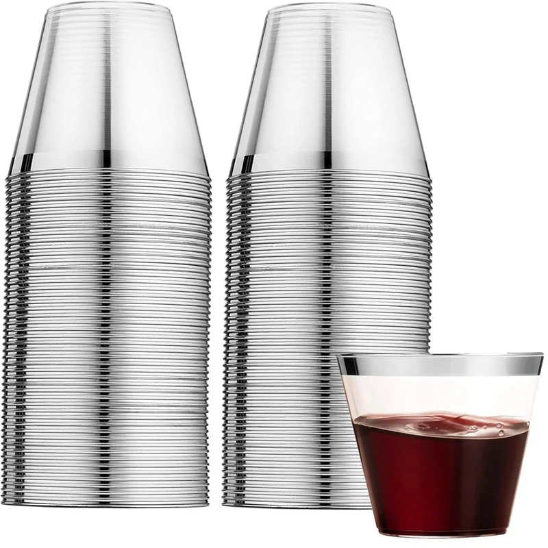 

Пластиковые стаканы с серебряной оправой, пластиковые стаканы, многоразовые стаканы для напитков, бокалы для вина, бокалы для шампанского, коктейля, Мартини