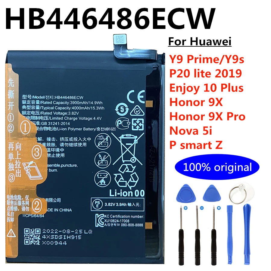 

Original 4000mAh HB446486ECW phone battery for Huawei Honor 9X Pro /Y9 Prime / P20 lite 2019/Enjoy 10 Plus Nova 5i P smart Z Y9s