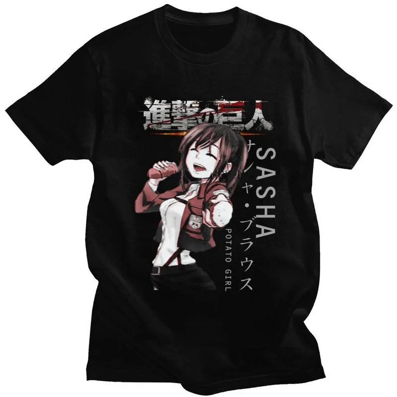 

Vintage Attack On Titan Sasha Braus T Shirt Men Japan Manga Anime T-shirt Casual Tee Tops Cotton Tshirt Harajuku Streetwear