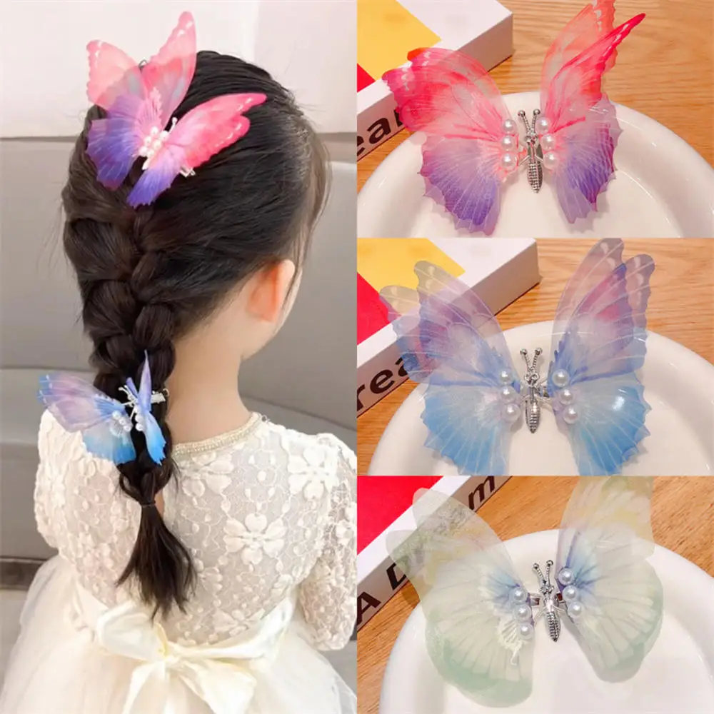 

Pearls Colorful Moving Butterfly Hair Clips Cute Hairpins For Women Girls Yarn Bows Hairgrip Barrettes Children Hair Accessories