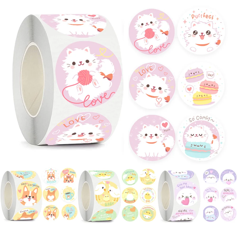 

100-500pcs Cute Cartoon Stickers 1inch Paper Decoration Sticker Envelope Seal Label for Gift Baking Wrapping Stationery Stickers