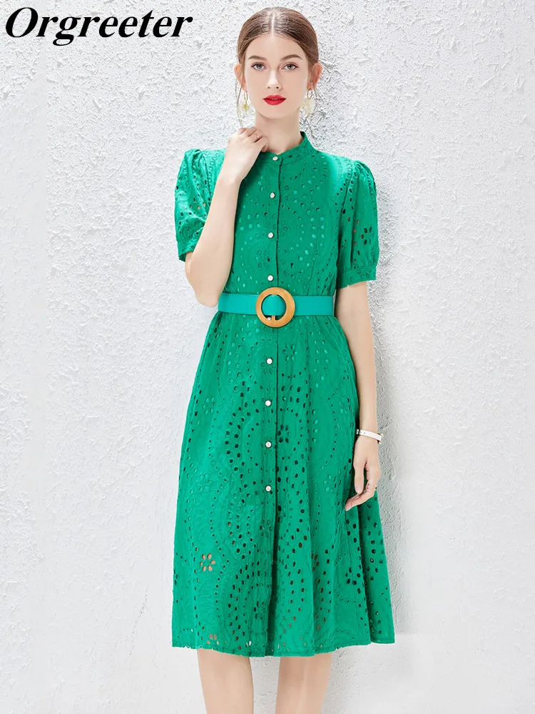 Vintage Hollow out Embroidery Cotton Lace Dress for Women Casual Short Sleeve Vacation Single-breasted Belt Shirt Summer Dress
Vintage Hollow out Embroidery Cotton Lace Dress for Women Casual Short Sleeve Vacation Single-breasted Belt Shirt Summer Dress