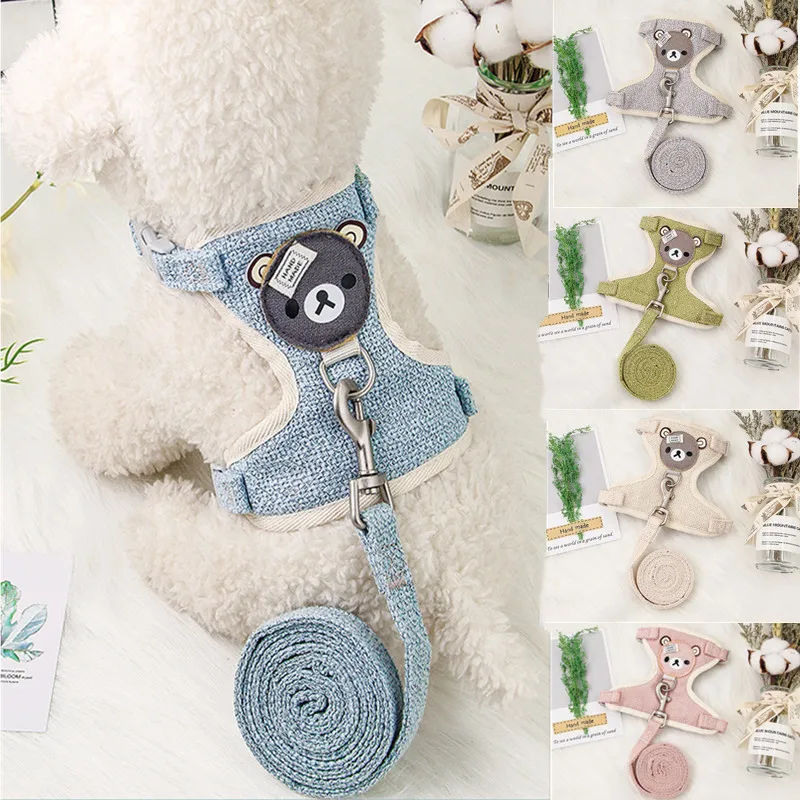 

Cute Bear cat harness pet linen Lead Leash Puppy Vest type traction belt Walking Anti-break collar for cat pet Accessories