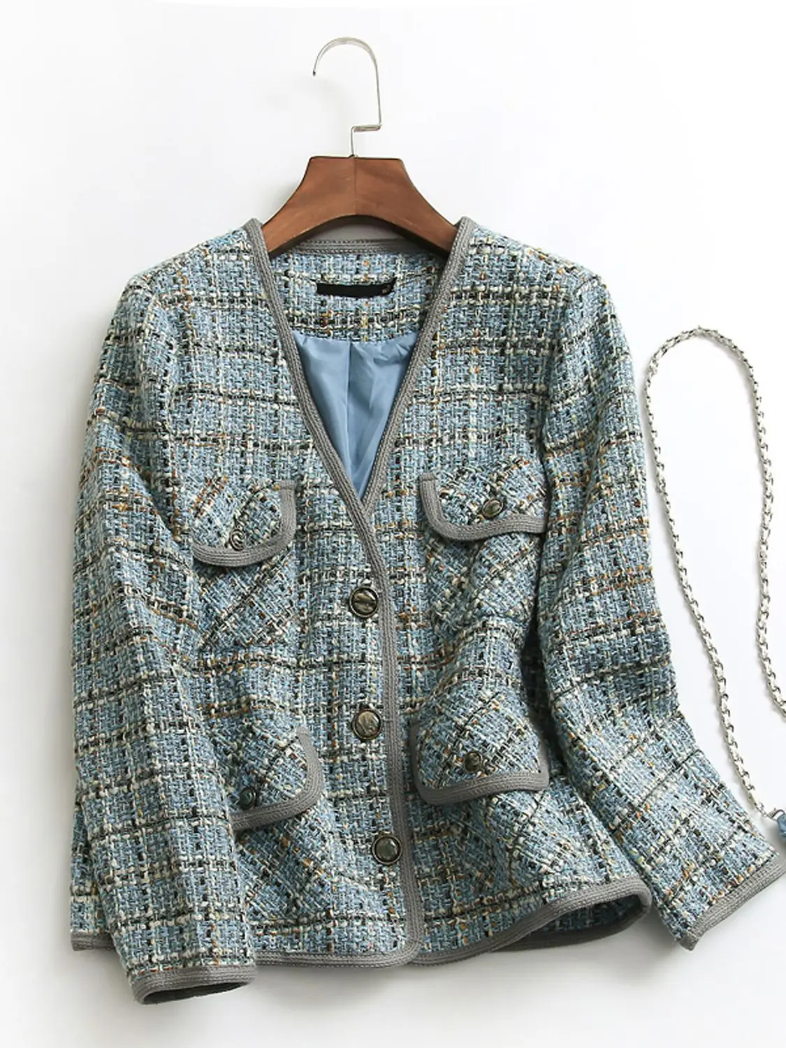 Women's Colorful Plaid Braided V-Neck Jacket Vintage Style Coat 
Women's Colorful Plaid Braided V-Neck Jacket Vintage Style Coat