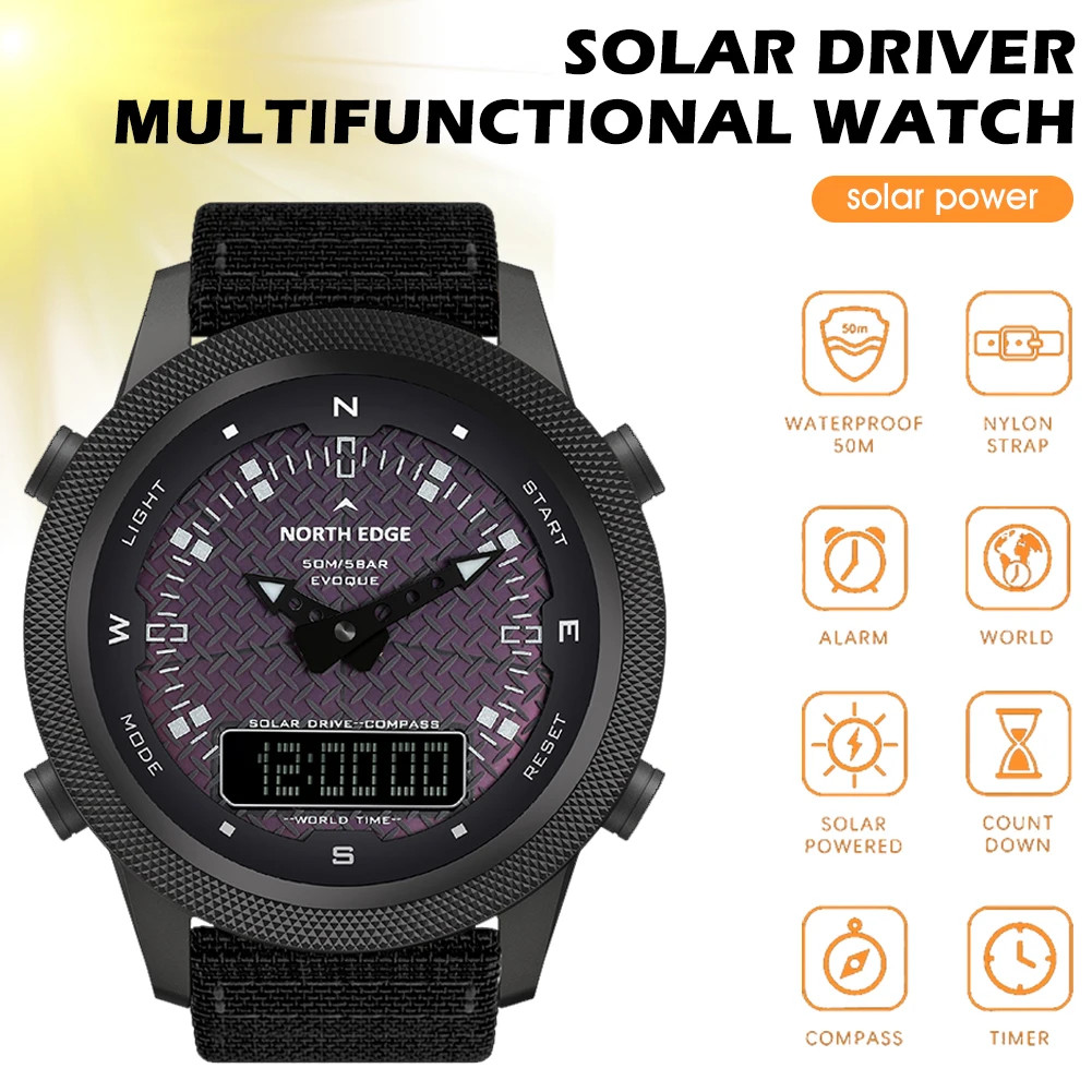 Solar Powered Digital Watch with Survival Compass Waterproof Stopwatch Alarm LCD Screen Sports Watch for Men
Solar Powered Digital Watch with Survival Compass Waterproof Stopwatch Alarm LCD Screen Sports Watch for Men