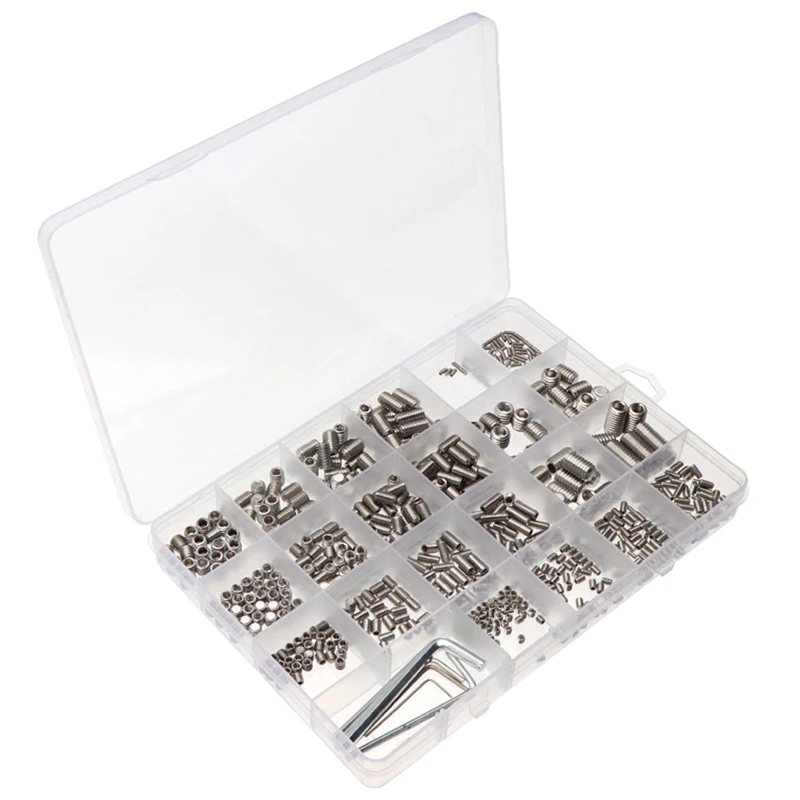 660Pcs Boxed 304 Stainless Steel Hexagon Socket Set Screw with Flat End + 6Pcs Wrench Set
660Pcs Boxed 304 Stainless Steel Hexagon Socket Set Screw with Flat End + 6Pcs Wrench Set