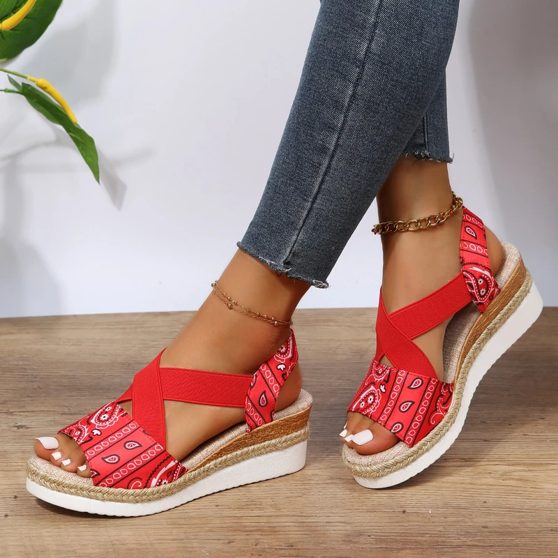 

Women's Peep Toe Wedges Sandals Summer 2022 Non-slip Platform Gladiator Shoes Woman Flock Bowtie Sandalias De Mujer Plus Size 42