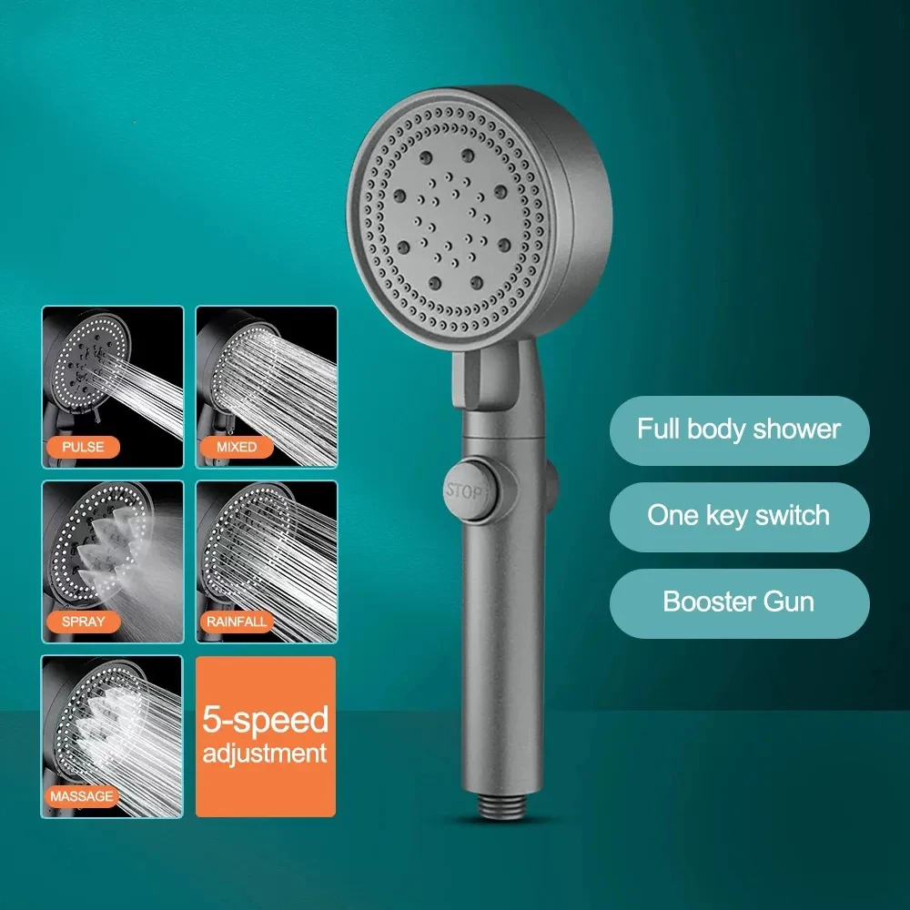 Black and white high-pressure shower nozzle, 5-speed adjustment mode, water-saving, one button water stop, handheld shower nozzl
Black and white high-pressure shower nozzle, 5-speed adjustment mode, water-saving, one button water stop, handheld shower nozzl