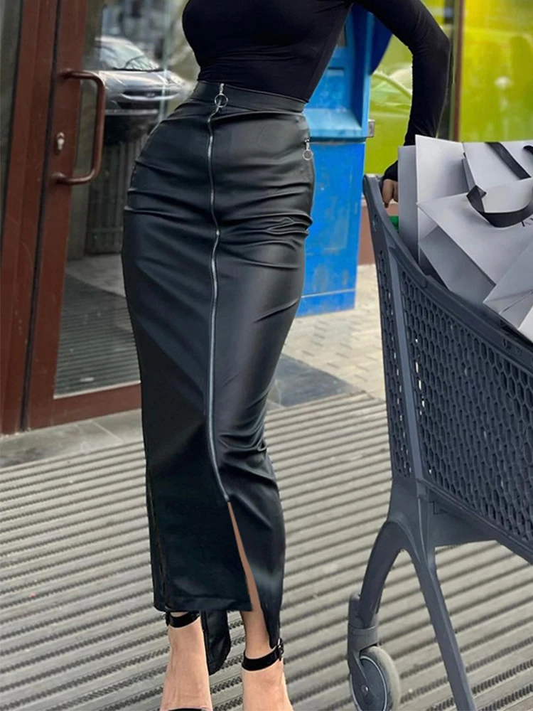 Black PU Leather Skirt High Waist Pencil Skirts Vintage Grunge Women Streetwear Zipper High Split Bodycon Office Long Skirt 2023
Black PU Leather Skirt High Waist Pencil Skirts Vintage Grunge Women Streetwear Zipper High Split Bodycon Office Long Skirt 2023