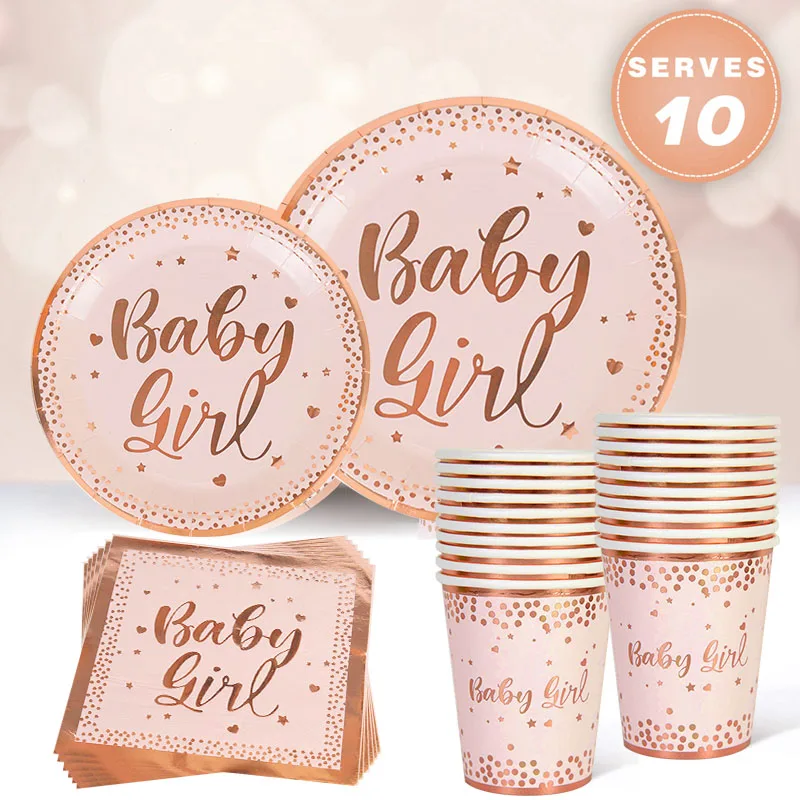 Baby Shower Rose Gold Pink Disposable Tableware Set Paper Plate Cups Kids Girl Birthday Party Decoraton Supplies Gender Reveal
Baby Shower Rose Gold Pink Disposable Tableware Set Paper Plate Cups Kids Girl Birthday Party Decoraton Supplies Gender Reveal