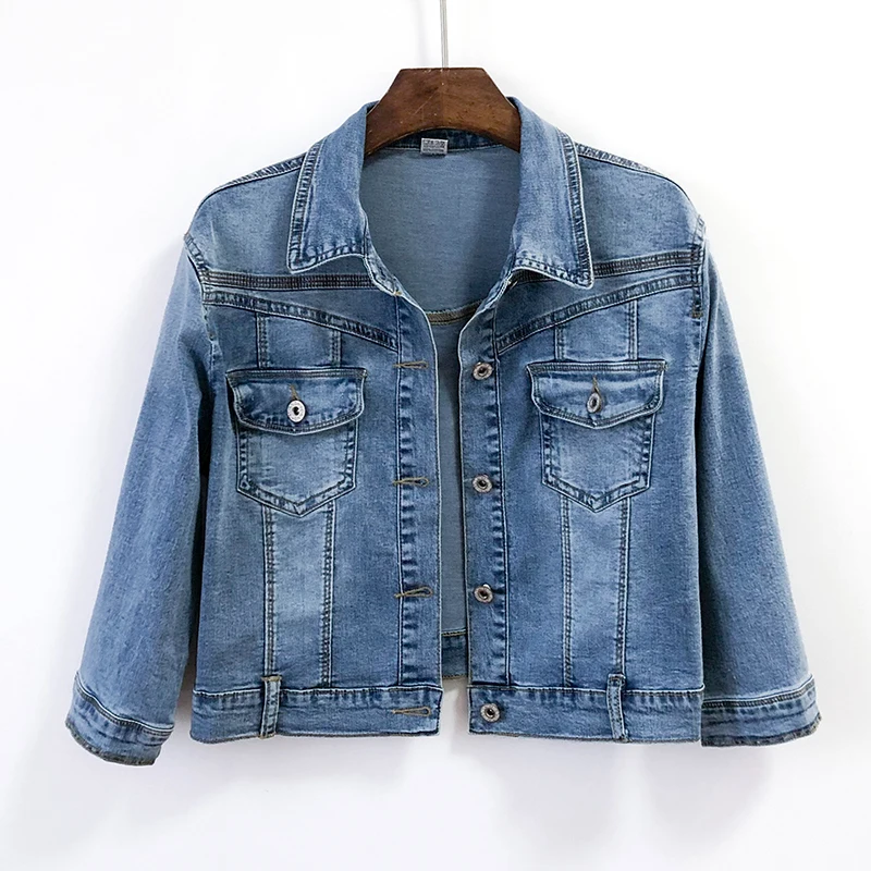Vintage Wash Blue Denim Jacket Women Summer Thin Slim Short Cowboy Outerwear Big Pocket Three Quarter Sleeve Jeans Jacket Female
Vintage Wash Blue Denim Jacket Women Summer Thin Slim Short Cowboy Outerwear Big Pocket Three Quarter Sleeve Jeans Jacket Female
