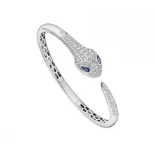 ZOCA Luxury 925 Sterling Silver Sapphire Eye Snake Bracelets For Women Geometric Animals Design Adjustable Bangles Party Jewelry